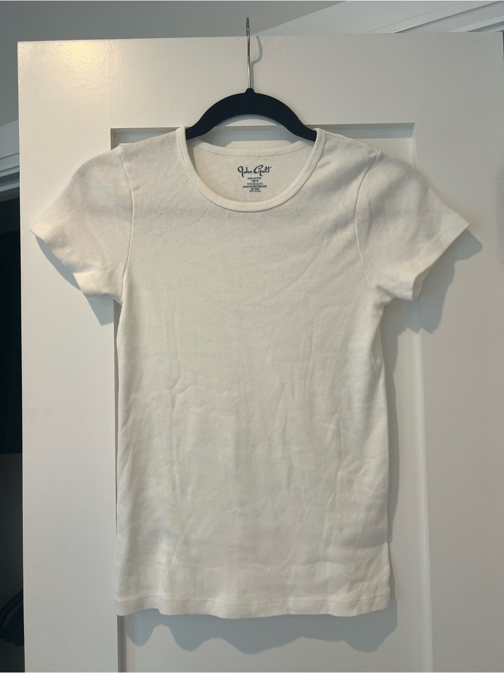 Brandy Melville John Galt White Ribbed Crewneck Short Sleeve Cotton T-Shirt